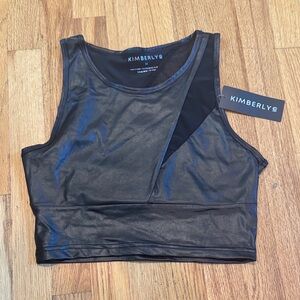 NWT Kimberly Black Shiny Faux Leather Crop Top Women’s M